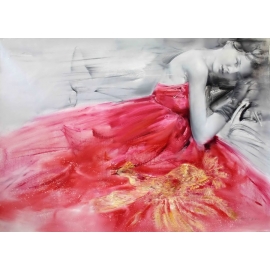 人物系列- 紅衣女孩-y14287 油畫- 油畫人物系列